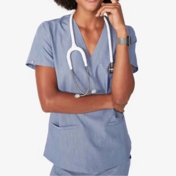 Figs Casma 3 Pocket Scrub Top Technical Collection Heathered Indigo FW1100 Small - Picture 1 of 7